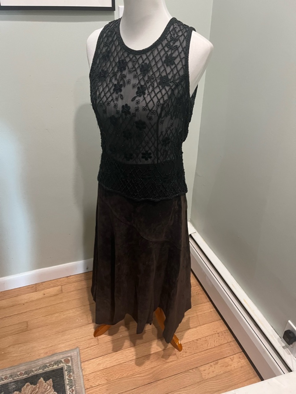 Sheer Black Beaded Floral Tank Top